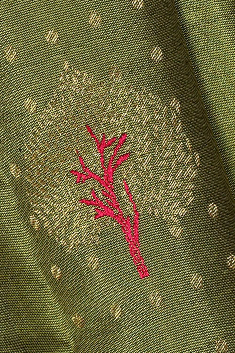 Image of Kanchipattu Golden Green Brocade Saree